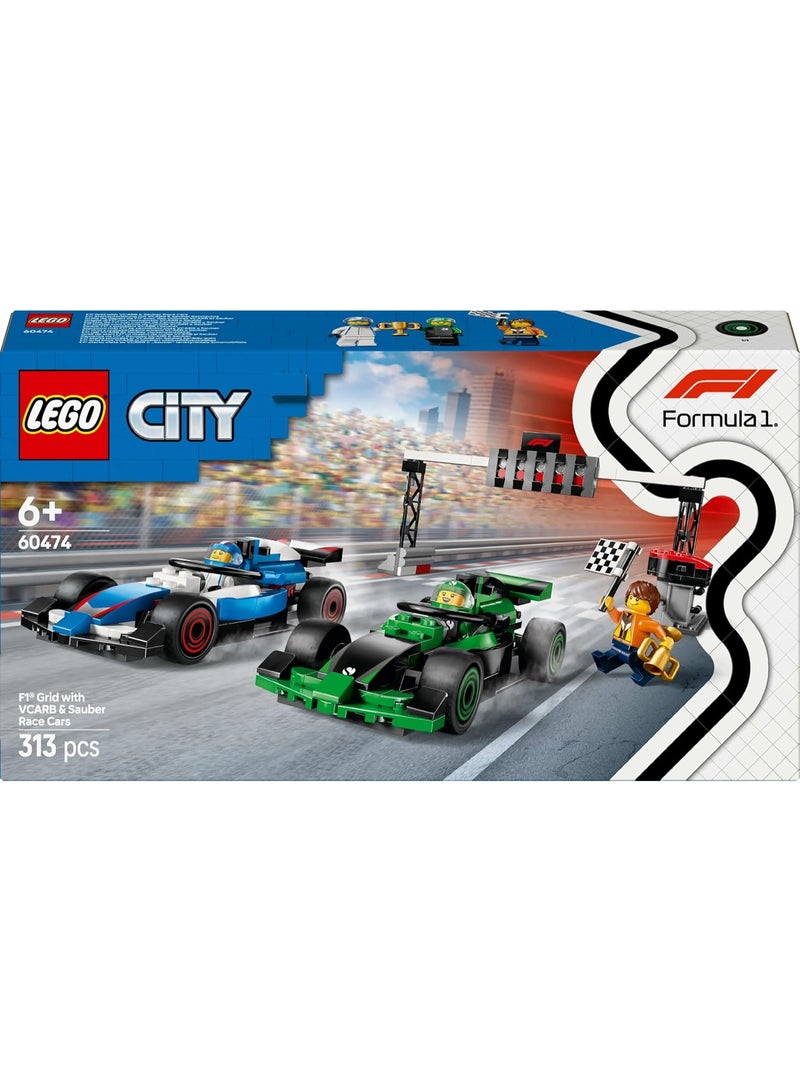 LEGO مجموعة LEGO City F1 مع سيارات VCARB و Sauber - ألعاب سيارات فورمولا 1 قابلة للبناء، 2 شخصيات سائقين، مشرف، وخط بدء الأضواء - فكرة هدية ممتعة للأطفال من 6 سنوات فما فوق - 60474 - Image 2